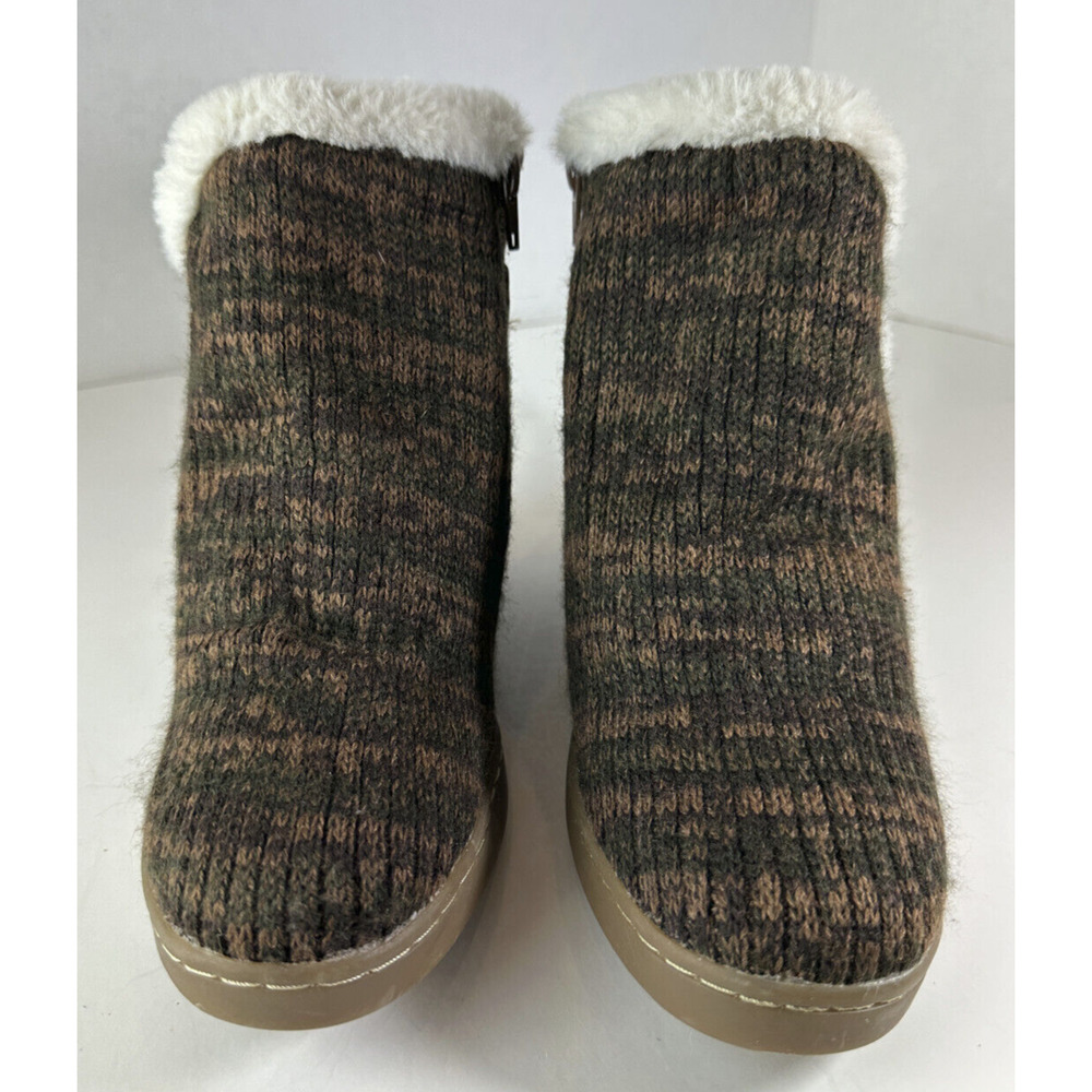 New Muk Luks AnneMarie Wedge Boots Brown Marl Ankle Buckle Shoes Faux Fur Sz 10 - Picture 7 of 12